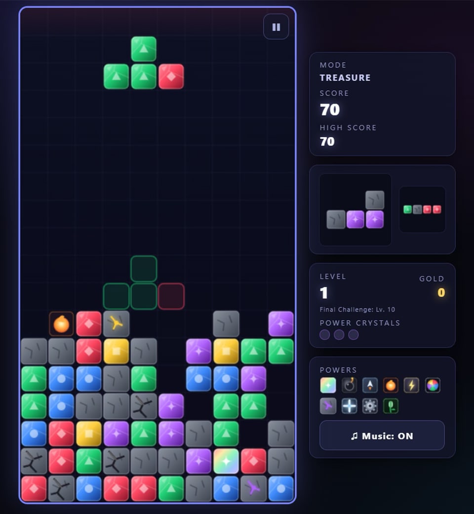 GEMFALL Treasure Mode board with stones and gold