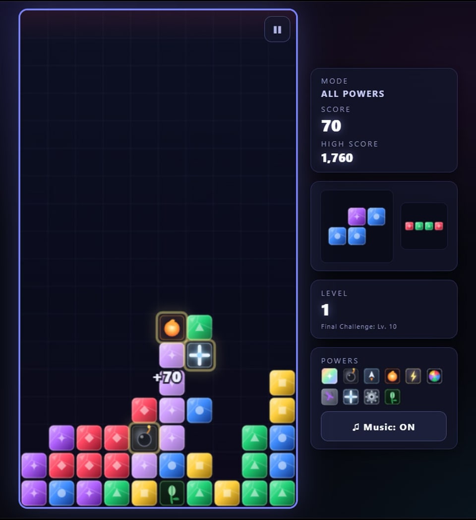 A Fireball block about to clear a stack of gems