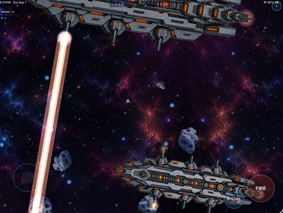Dogfight near a capital ship, laser fire crossing the screen