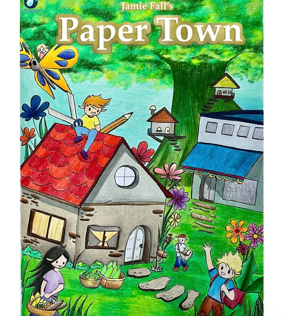 Paper Town cover: a painted house and garden